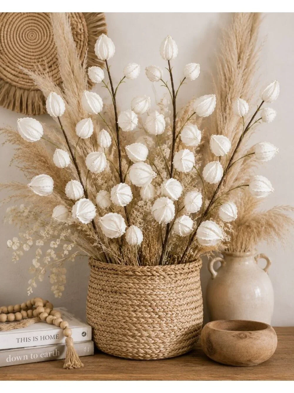 Chinese Lantern Stems White 32 Inch Tall Decorative Botanical Branches Set of 2